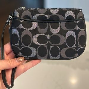 Coach Wristlet Black Monogram Black with Silver Accents